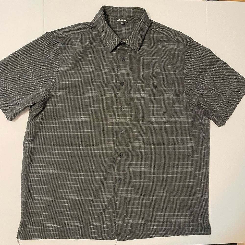 Mens George Shirt 2XL 50-52 Black/ Grey Plaid, Short Sleeve Casual